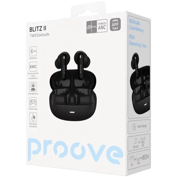 Bluetooth-гарнитура Proove Blitz II TWS with Hybrid ANC (APP) Black Matte (TWBL2001AP19)
