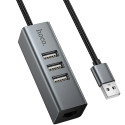 USB HUB Hoco HB1D USB to USB+3*RJ45 Metal Gray