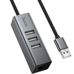 USB HUB Hoco HB1D USB to USB+3*RJ45 Metal Gray