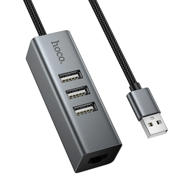 USB HUB Hoco HB1D USB to USB+3*RJ45 Metal Gray
