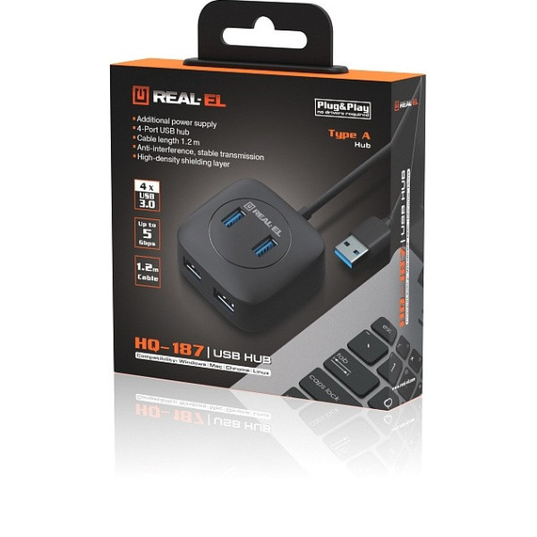 USB HUB REAL-EL HQ-187 4xUSB (EL123110010)