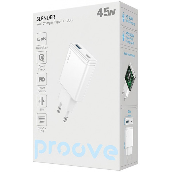 МЗП Proove Slender 45W (Type-C + USB) White (WCSL45110002)