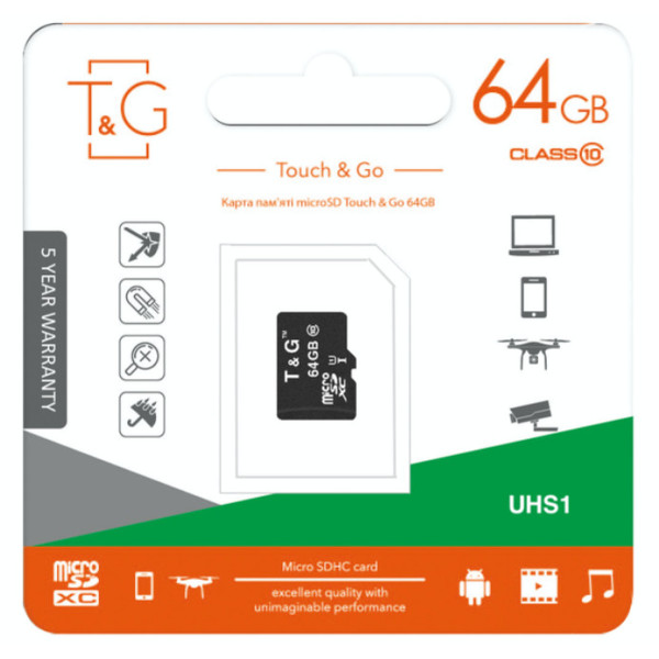 Карта пам'яті T&G microSDXC 64GB UHS-I Class 10 (TG-64GBSDCL10-00)