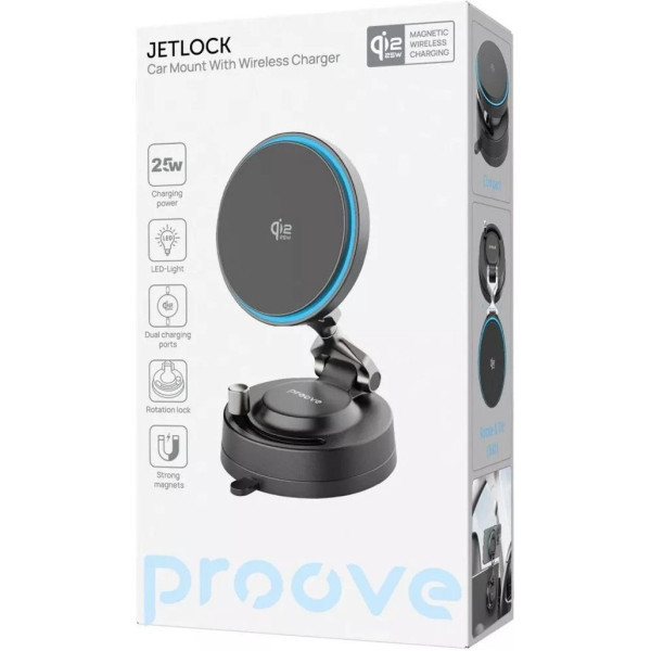 Автомобільний тримач з БЗП Proove JetLock Qi2.2 25W Black (WHJL25010001)