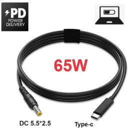 Кабель для ноутбука USB-C до DC 5.5 x 2.5 мм, 65W, 1.5 м (PD) 2