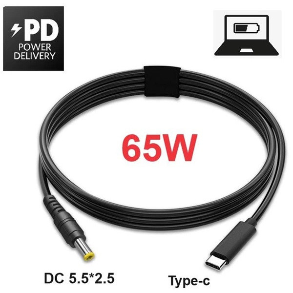 Кабель для ноутбука USB-C до DC 5.5 x 2.5 мм, 65W, 1.5 м (PD)