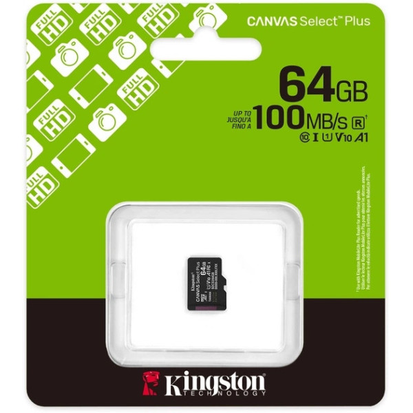 Карта пам'яті Kingston Canvas Select Plus microSDHC 64GB UHS-I R100MB/s (SDCS3/64GBSP)