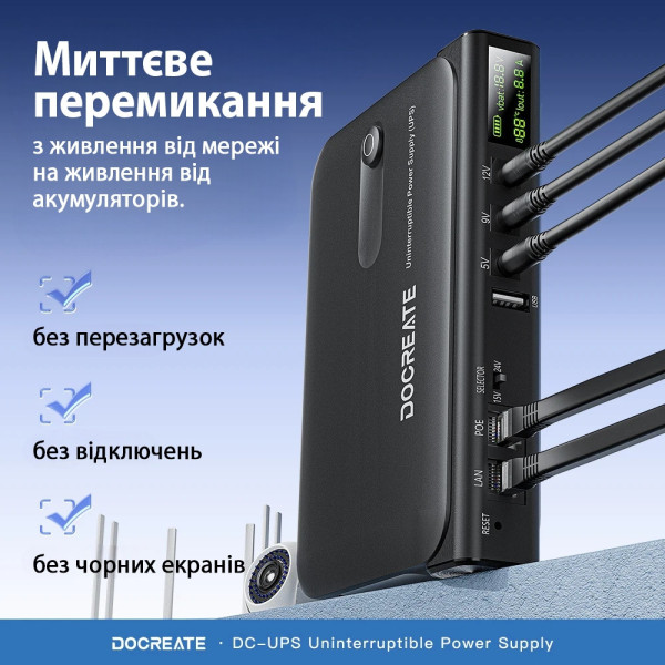 Портативне джерело живлення для роутера Docreate 36W DC1036L UPS (No battery) Black EU