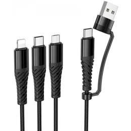 Кабель Hoco X123 3-in-1 Type-C to Type-C+MicroUSB+Lightnong 2A 1m Black