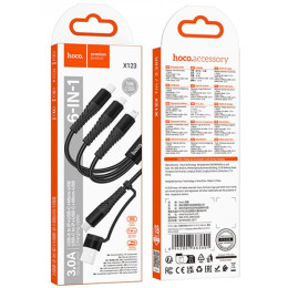 Кабель Hoco X123 3-in-1 Type-C to Type-C+MicroUSB+Lightnong 2A 1m Black