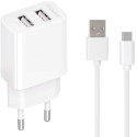 Сетевое зарядное устройство Gelius Simple GP-HC059 2 USB 2.4A + cable Type-C White