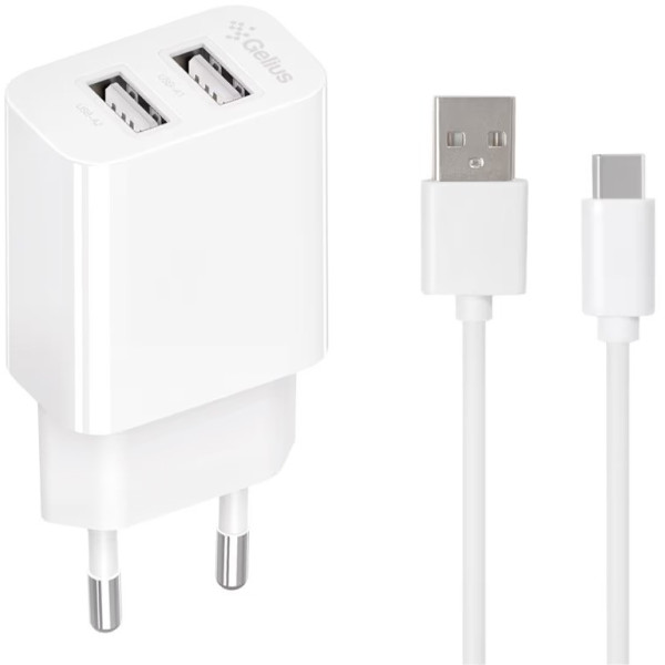 Сетевое зарядное устройство Gelius Simple GP-HC059 2 USB 2.4A + cable Type-C White