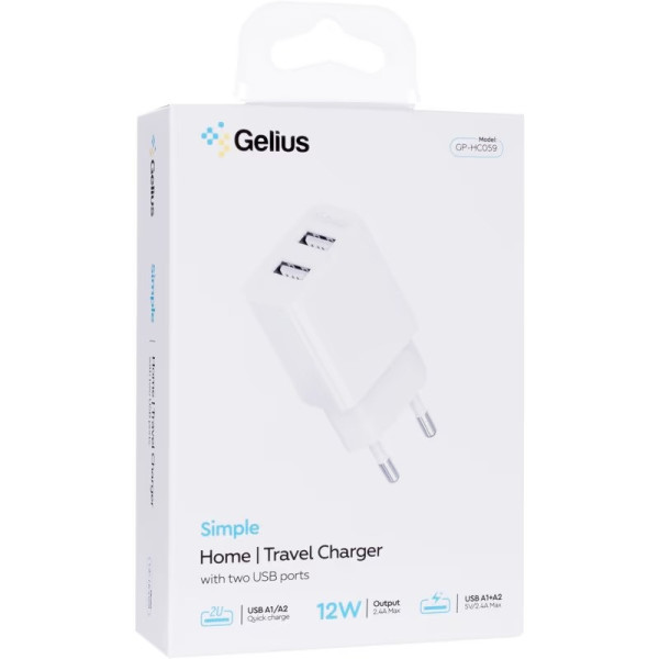 Сетевое зарядное устройство Gelius Simple GP-HC059 2 USB 2.4A + cable Type-C White