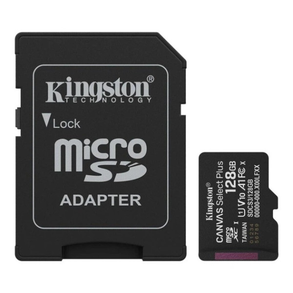 Карта памяти Kingston microSDXC 128GB Canvas Select Plus UHS-I R150MBs + SD-адаптер (SDCS3/128GB)