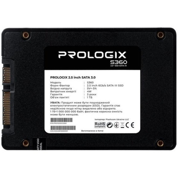 Накопитель SSD 1TB Prologix S360 2.5" SATAIII 3D TLC (PRO1000GS360)