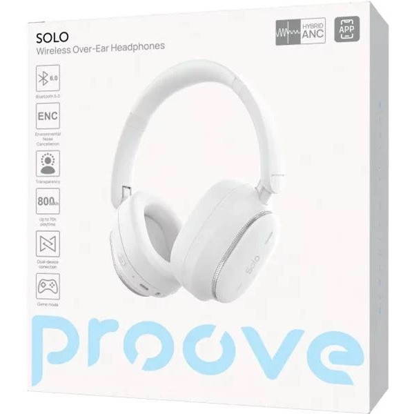 Bluetooth-гарнітура Proove Solo with ANC (APP) White (HPSL0001AP02)