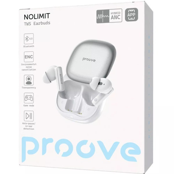 Bluetooth-гарнитура Proove NoLimit TWS with Hybrid ANC (APP) White/Silver (TWNL0001AP26)