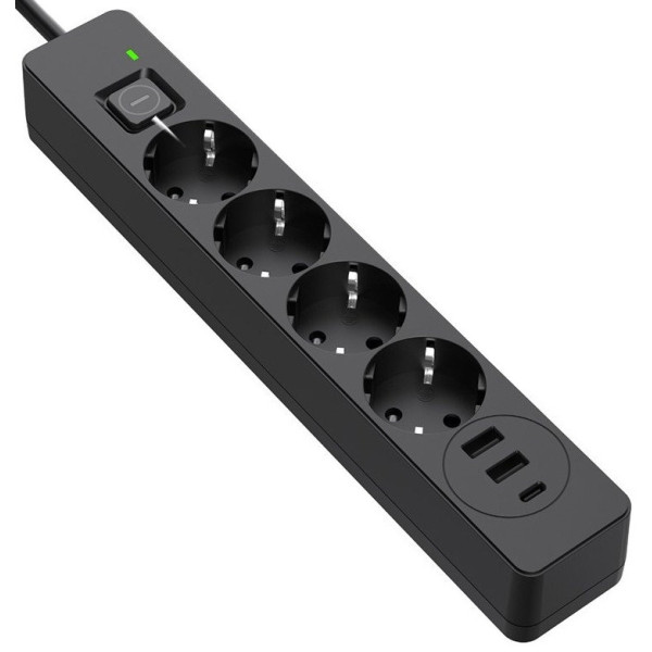 Фільтр живлення СolorWay 4 розетки, 2USB-A,Type-C (24W) 2м Black (CW-CHE432PDB)