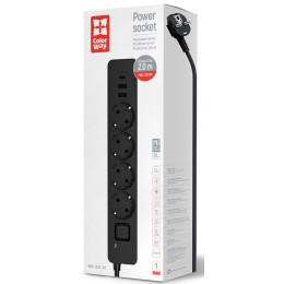 Фільтр живлення СolorWay 4 розетки, 2USB-A,Type-C (24W) 2м Black (CW-CHE432PDB) 2