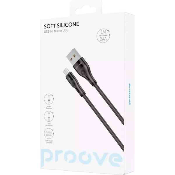 Кабель Proove Soft Silicone USB to Micro 2.4A 1m Black (CCSO20001301)