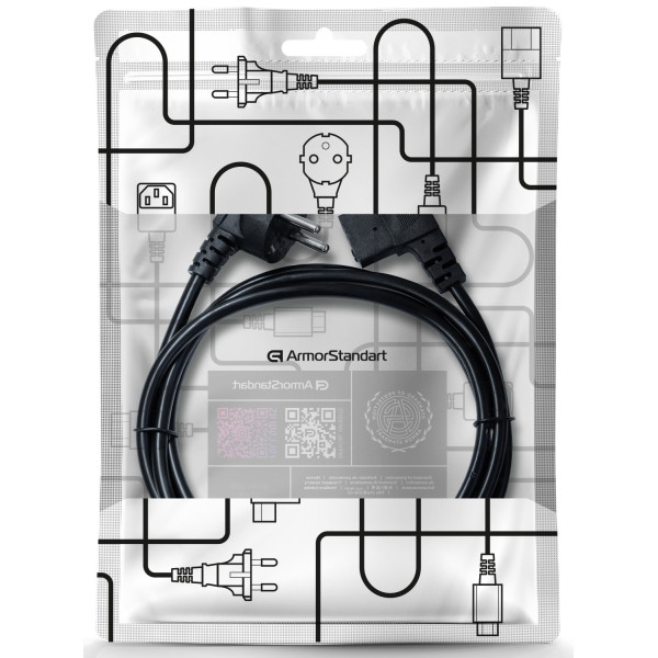 Кабель питания ArmorStandart CEE 7/7 - С13 угловой1.8м black (ARM73124)