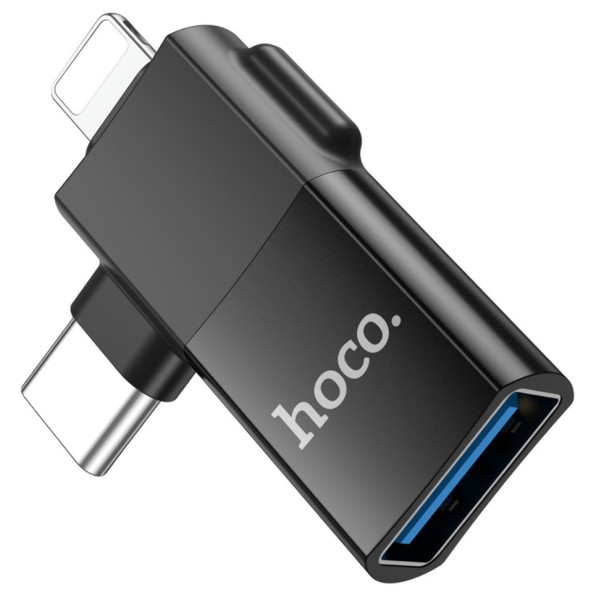 Адаптер Hoco UA17 Lightning/Type-C to USB 2.0 Black