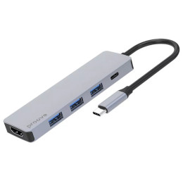 USB HUB  Proove Iron Link 5 in 1 (3*USB3.0 + Type C + HDMI) Silver (HBIL00010604)