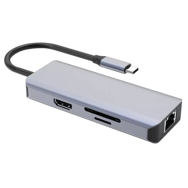 USB HUB Proove Iron Link 6 in 1 (2*USB3.0 + SD/TF + RJ45 + HDMI) Silver (HBI700010004)
