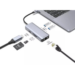 USB HUB Proove Iron Link 6 in 1 (2*USB3.0 + SD/TF + RJ45 + HDMI) Silver (HBI700010004)