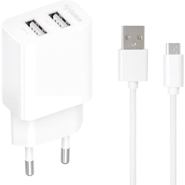 Мережевий зарядний пристрій Gelius Simple GP-HC059 2 USB 2.4A + cable microUSB White