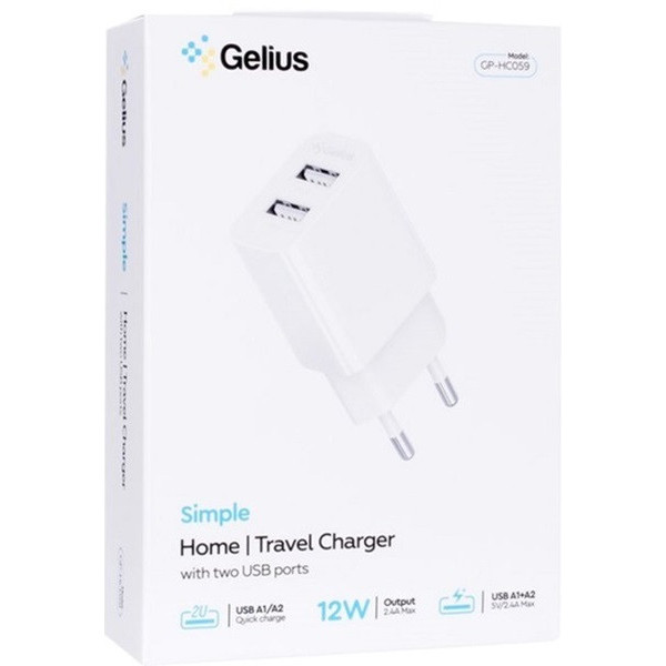 Мережевий зарядний пристрій Gelius Simple GP-HC059 2 USB 2.4A + cable microUSB White