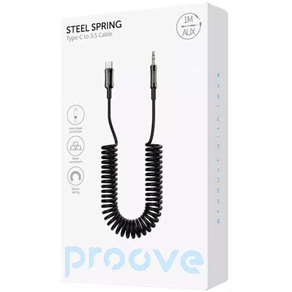 AUX кабель Proove Steel Spring Type-C to 3.5mm 1m Black (ACSS00005201)