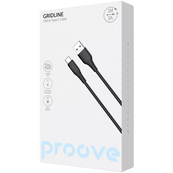 Кабель Proove GridLine USB to Type-C 3A 1m Black (CCGL15001201)