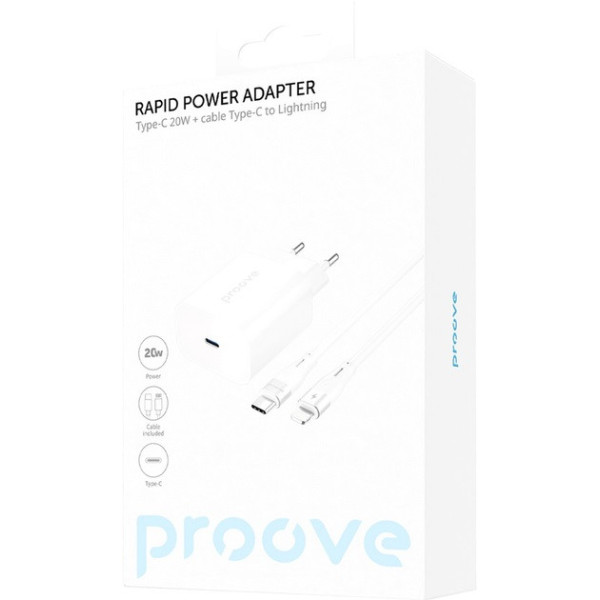 Мережевий зарядний пристрій Proove Rapid 20W (Type-C) + cable Type-C to Lightning White (WCRP20012102)