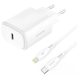 Мережевий зарядний пристрій Proove Silicone Power 2 20W (Type-C) + cable Type-C to Lightning 1m White (WCSP22010002)