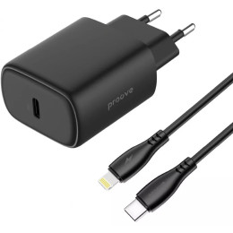 Мережевий зарядний пристрій Proove Silicone Power 2 20W (Type-C) + cable Type-C to Lightning 1m Black (WCSP22010001)