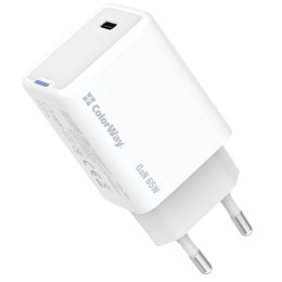 Мережевий зарядний пристрій ColorWay GaN Mini 65W PD Port PPS USB-C White (CW-CHS049PD-WT)