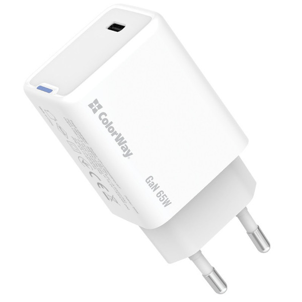 Сетевое зарядное устройство ColorWay GaN Mini 65W PD Port PPS USB-C White (CW-CHS049PD-WT)