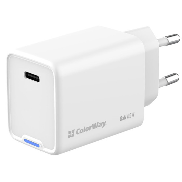 Мережевий зарядний пристрій ColorWay GaN Mini 65W PD Port PPS USB-C White (CW-CHS049PD-WT)