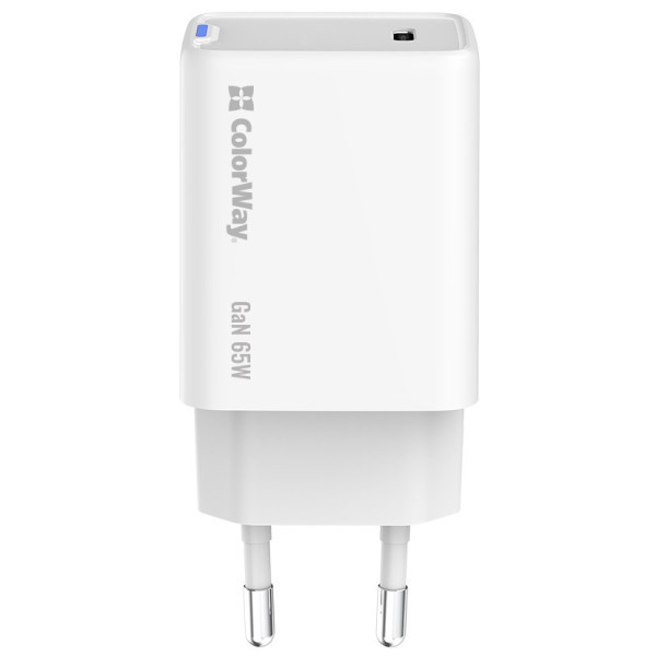 Мережевий зарядний пристрій ColorWay GaN Mini 65W PD Port PPS USB-C White (CW-CHS049PD-WT)