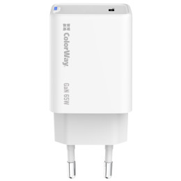 Мережевий зарядний пристрій ColorWay GaN Mini 65W PD Port PPS USB-C White (CW-CHS049PD-WT)