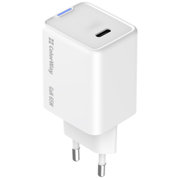 Мережевий зарядний пристрій ColorWay GaN Mini 65W PD Port PPS USB-C White (CW-CHS049PD-WT)