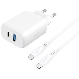 Сетевое зарядное устройство Proove Silicone Power 2 30W (Type-C + USB) + cable Type-C to Type-C 1m White (WCSP23011002)