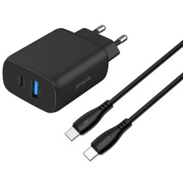 Мережевий зарядний пристрій Proove Silicone Power 2 30W (Type-C + USB) + cable Type-C to Type-C 1m Black (WCSP23011001)