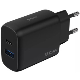 Мережевий зарядний пристрій Proove Silicone Power 2 30W (Type-C + USB) + cable Type-C to Type-C 1m Black (WCSP23011001)