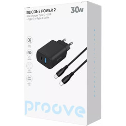 Мережевий зарядний пристрій Proove Silicone Power 2 30W (Type-C + USB) + cable Type-C to Type-C 1m Black (WCSP23011001)