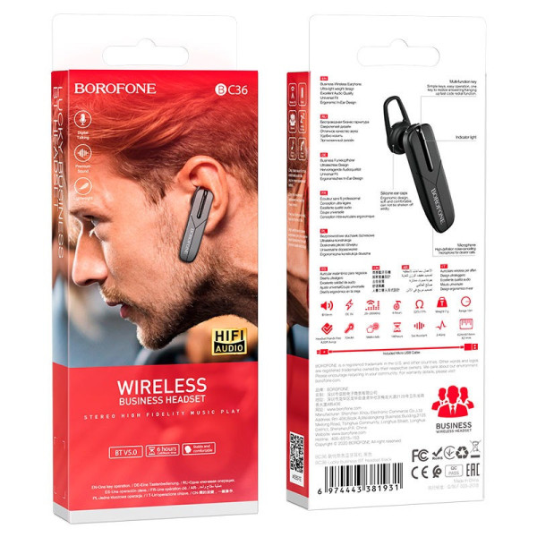 Bluetooth-гарнітура Borofone BC36 Lucky business Black