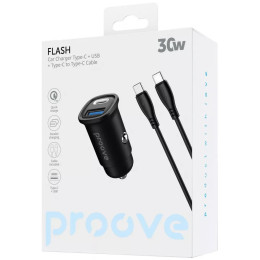 Автомобільний зарядний пристрій Proove Flash 30W (Type-C + USB) + Cable Type-C to Type-C Black (CCFC30111201)