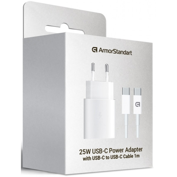 Мережевий зарядний пристрій ArmorStandart AR-TA800W USB-C 25W + cable USB-C to USB-C White (ARM63804)