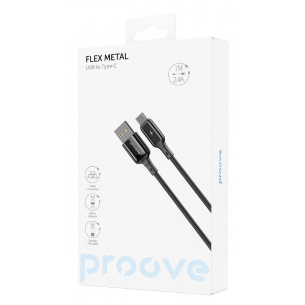 Кабель Proove Flex Metal USB to Type-C 2.4A 1m Black (CCFM20001201)